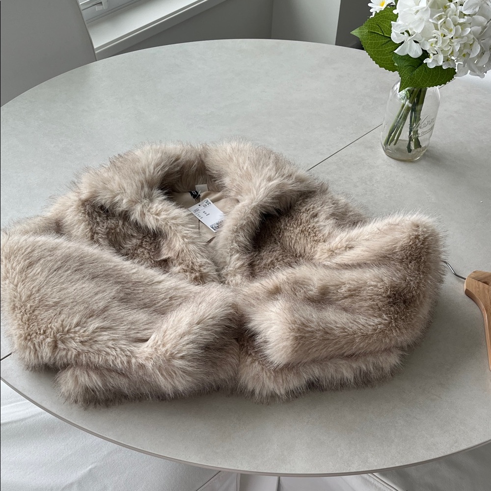 Faux Fur Cropped Jacket - Beige - Picture 12 of 14